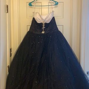 White and black ball gown prom dress